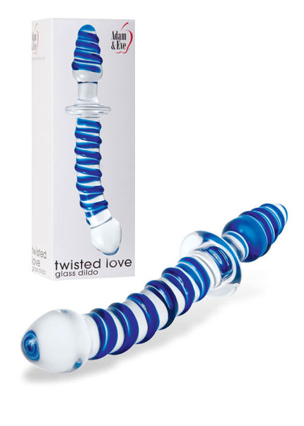 Adam & Eve Twisted Love Glass Dildo - Clear/Blue 24 cm (9.5'') Double Ended Glass Dong