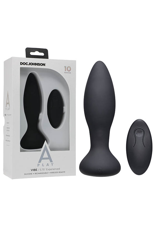 A-Play - Vibe - Experienced - Rechargeable Silicone Anal Plug - Black USB Rechargeable Butt Plug with Remote