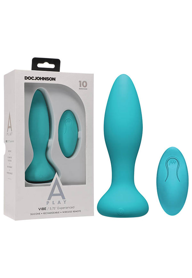 A-Play - Vibe - Experienced - Rechargeable Silicone Anal Plug - Teal USB Rechargeable Butt Plug with Remote