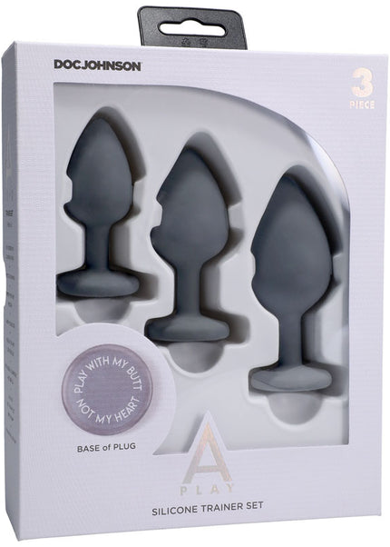 A-Play - Silicone Trainer Set - 3 Piece Set - Grey Butt Plugs - Set of 3 Sizes