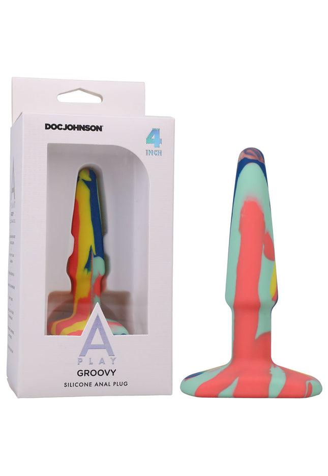 A-Play Groovy Silicone Anal Plug- 4 inch - Sunrise Coloured 10 cm Butt Plug