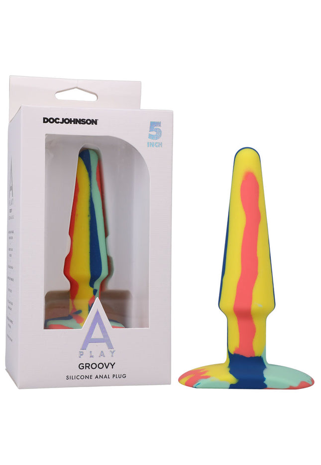 A-Play Groovy Silicone Anal Plug- 5 inch - Sunrise Coloured 12.7 cm Butt Plug