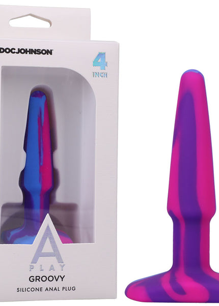 A-Play Groovy Silicone Anal Plug- 4 inch - Berry Coloured 10 cm Butt Plug