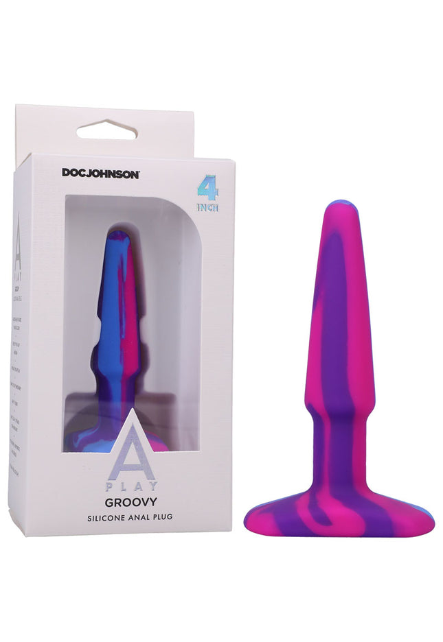 A-Play Groovy Silicone Anal Plug- 4 inch - Berry Coloured 10 cm Butt Plug