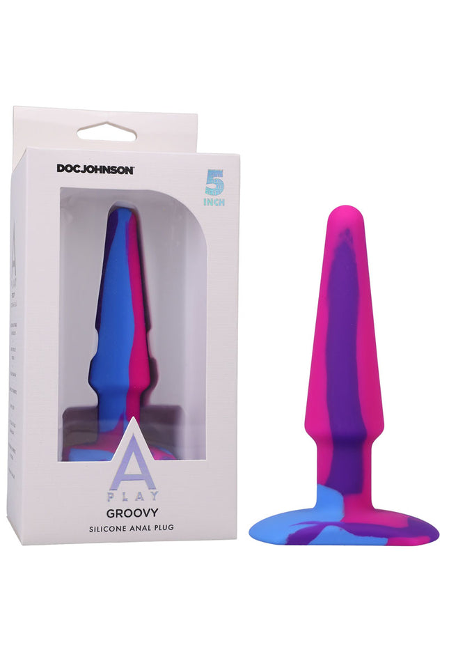 A-Play Groovy Silicone Anal Plug- 5 inch - Berry Coloured 12.7 cm Butt Plug