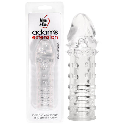 Clear cylindrical product with textured design next to 'Adam & Eve' packaging on a white background