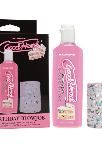 GoodHead Birthday Blowjob Kit - Birthday Cake GoodHead Glide with Helping Head Stroker