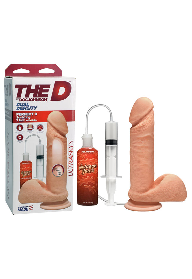 The D Perfect D Squirting 7'' with Balls - Flesh 17.8 cm Squirting Dong