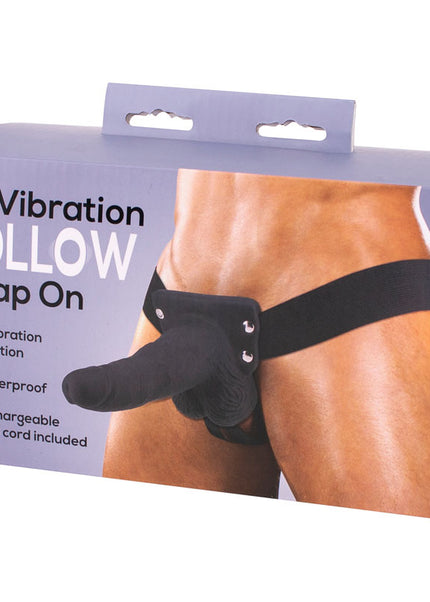 6'' Vibration Hollow Strap-On - Black USB Rechargeale Hollow Strap-On