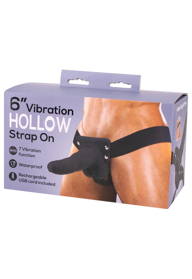 6'' Vibration Hollow Strap-On - Black USB Rechargeale Hollow Strap-On