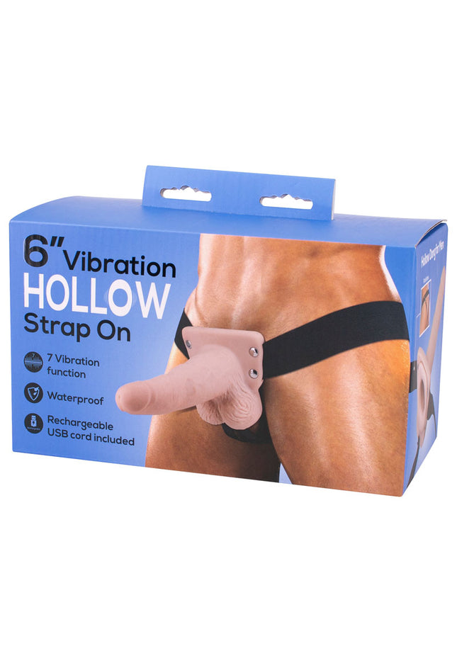 6'' Vibration Hollow Strap-On - Flesh USB Rechargeale Hollow Strap-On