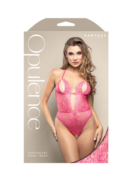 OPULENCE Crotchless Pearl Teddy ML - Pink - M/L Size