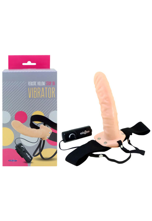 Realistic Hollow Strap-On Vibrator - Flesh 20.3 cm (8'') Hollow Vibrating Strap-On