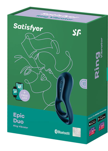 Satisfyer Epic Duo - Navy Blue USB Rechargeable Cock & Balls Ring with App Control