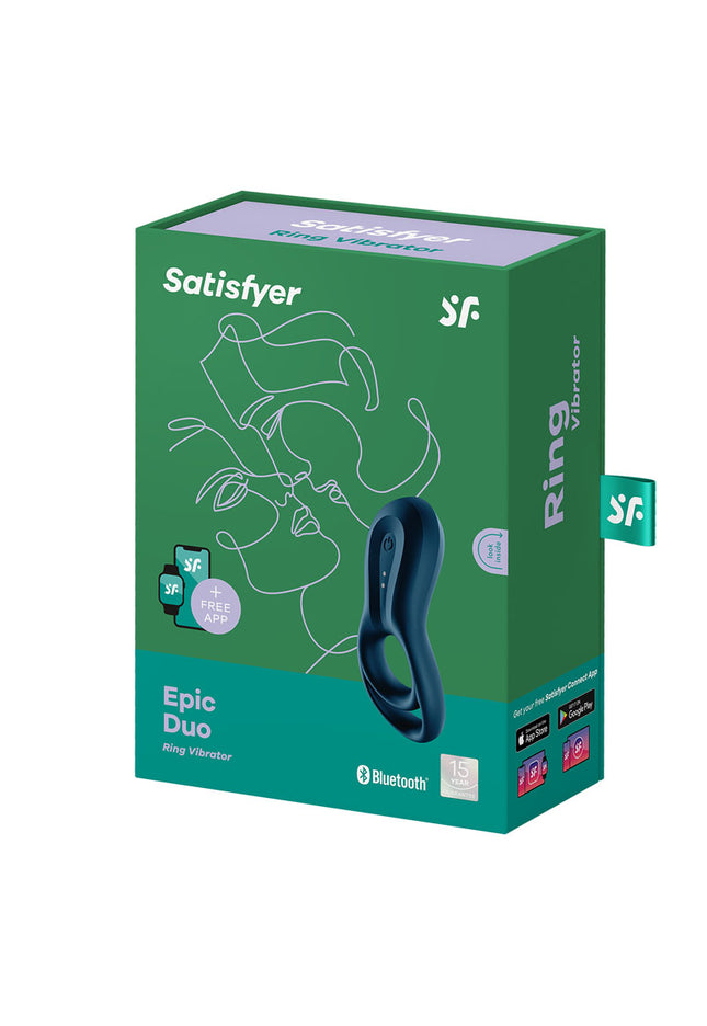 Satisfyer Epic Duo - Navy Blue USB Rechargeable Cock & Balls Ring with App Control