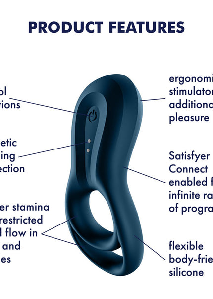 Satisfyer Epic Duo - Navy Blue USB Rechargeable Cock & Balls Ring with App Control