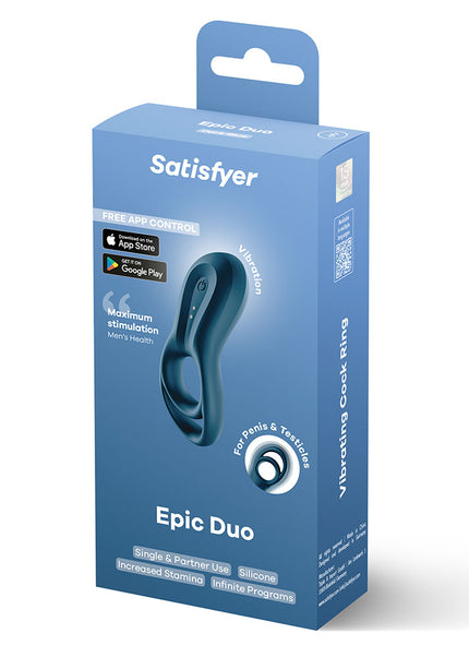 Satisfyer Epic Duo - Navy Blue USB Rechargeable Cock & Balls Ring with App Control