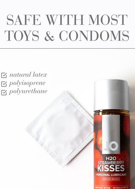 JO H2O Strawberry Kisses Lube - 120 mL - Strawberry Flavoured Water Based Lubricant - 120 ml Bottle