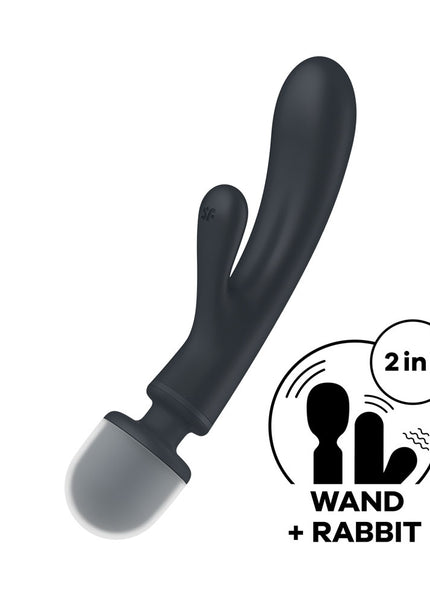 Satisfyer Triple Lover - Grey USB Rechargeable Rabbit Vibrator and Massage Wand