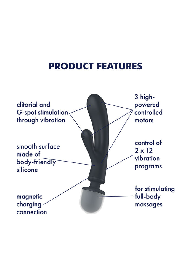 Satisfyer Triple Lover - Grey USB Rechargeable Rabbit Vibrator and Massage Wand