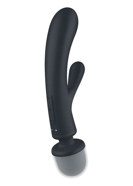 Satisfyer Triple Lover - Grey USB Rechargeable Rabbit Vibrator and Massage Wand