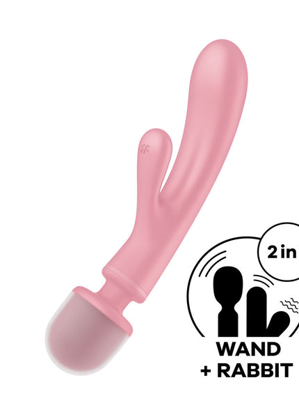 Satisfyer Triple Lover - Pink USB Rechargeable Rabbit Vibrator and Massage Wand