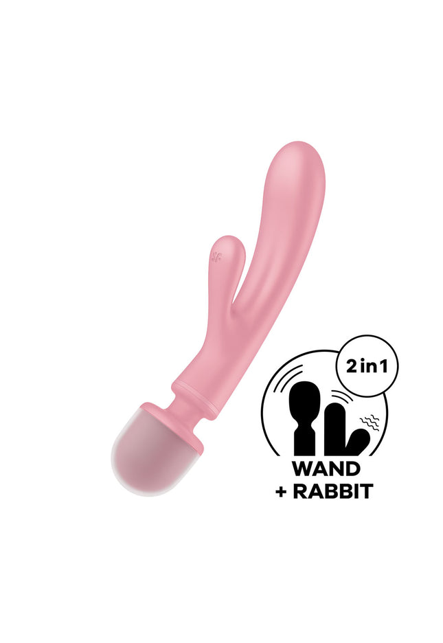 Satisfyer Triple Lover - Pink USB Rechargeable Rabbit Vibrator and Massage Wand