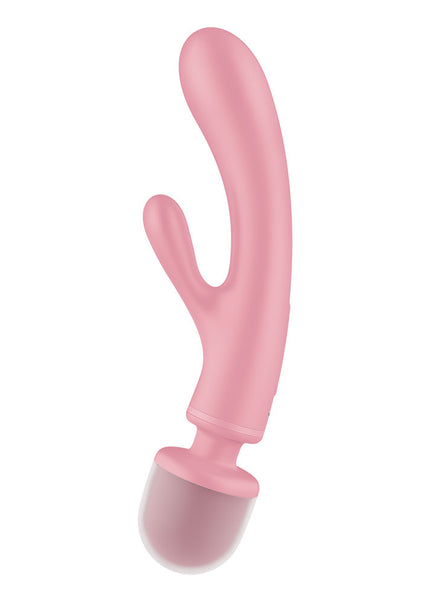 Satisfyer Triple Lover - Pink USB Rechargeable Rabbit Vibrator and Massage Wand