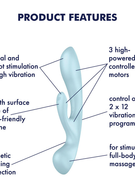 Satisfyer Triple Oh - Light Blue USB Rechargeable Rabbit Vibrator