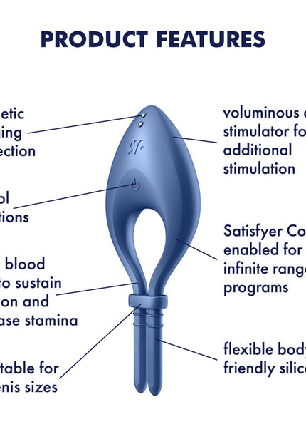 Satisfyer Bullseye - Blue - Blue Vibrating Adjustable Lasso Cock Ring