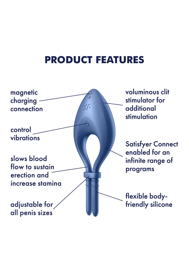 Satisfyer Bullseye - Blue - Blue Vibrating Adjustable Lasso Cock Ring