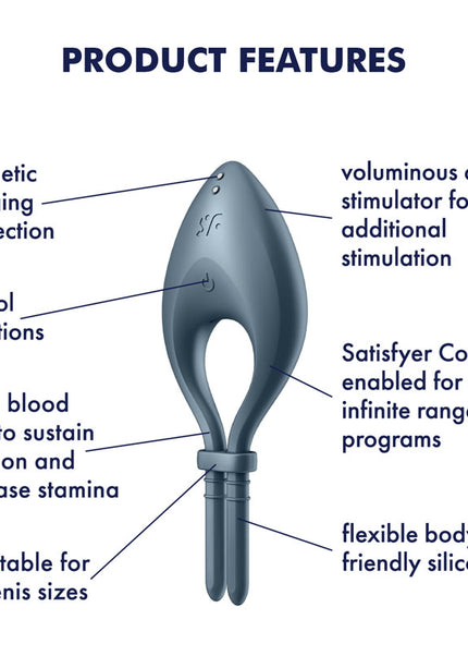 Satisfyer Bullseye - Navy - Navy Vibrating Adjustable Lasso Cock Ring