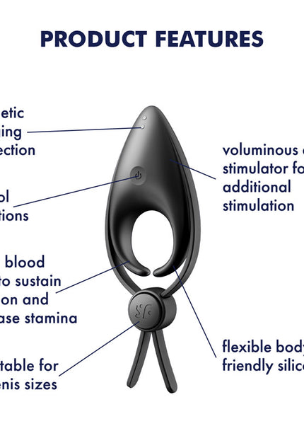 Satisfyer Sniper - Black - Black Vibrating Adjustable Lasso Cock Ring