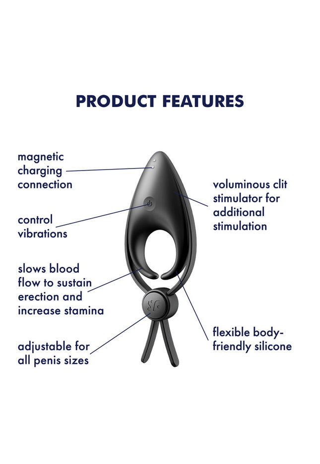 Satisfyer Sniper - Black - Black Vibrating Adjustable Lasso Cock Ring
