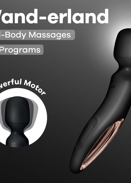 Satisfyer Wand-erland - Black - Black/Rose Gold USB Rechargeable Massage Wand