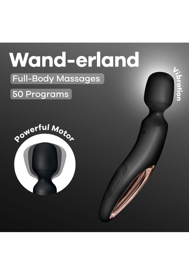 Satisfyer Wand-erland - Black - Black/Rose Gold USB Rechargeable Massage Wand
