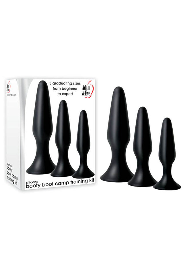 Adam & Eve Silicone Booty Boot Camp Training Kit - Black Butt Plugs - Set of 3 Sizes