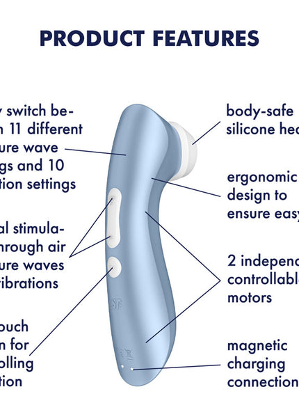 Satisfyer Pro 2+ - Blue Touch-Free USB-Rechargeable Clitoral Stimulator with Vibration