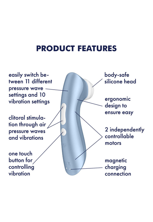 Satisfyer Pro 2+ - Blue Touch-Free USB-Rechargeable Clitoral Stimulator with Vibration