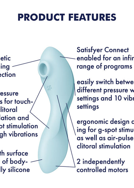 Satisfyer Curvy Trinity 5 - Blue USB Rechargeable Air Pulse Stimulator & Vibrator with App Control