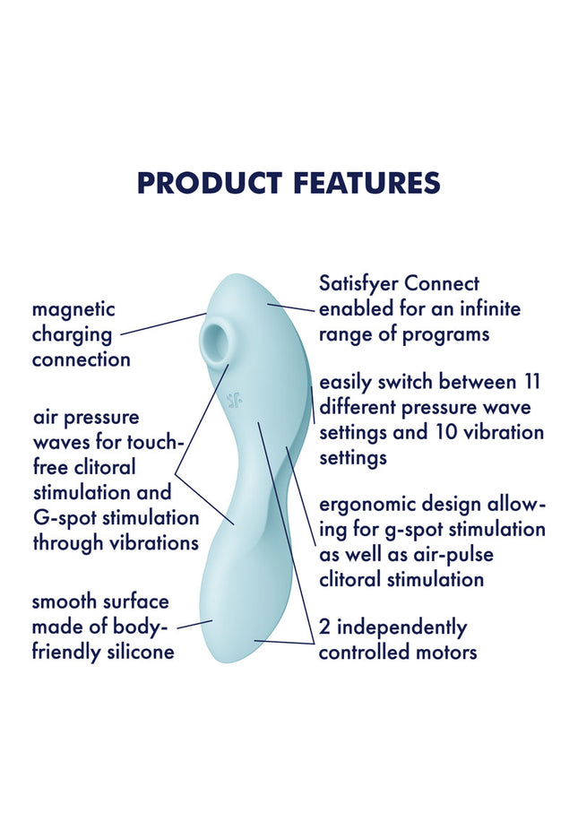 Satisfyer Curvy Trinity 5 - Blue USB Rechargeable Air Pulse Stimulator & Vibrator with App Control