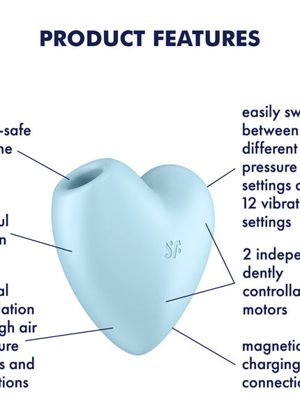 Satisfyer Cutie Heart - Blue - Blue USB Rechargeable Air Pulsation Stimulator with Vibration