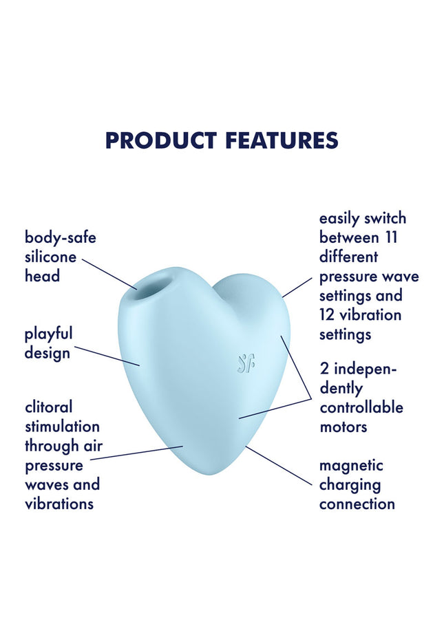 Satisfyer Cutie Heart - Blue - Blue USB Rechargeable Air Pulsation Stimulator with Vibration