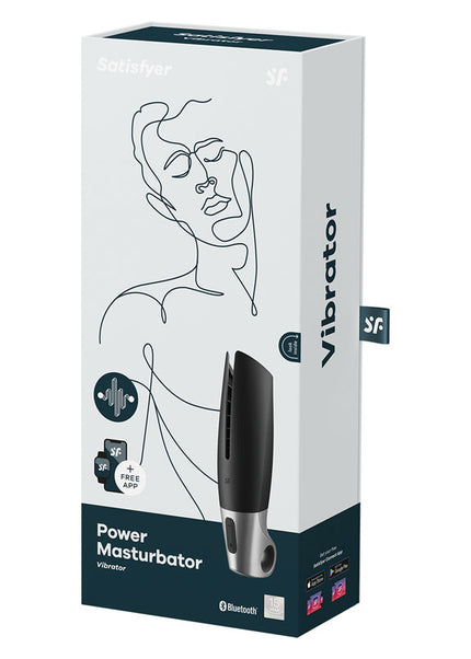 Satisfyer Power Masturbator - Black USB Rechargeable Vibrating Masturbator with App Control
