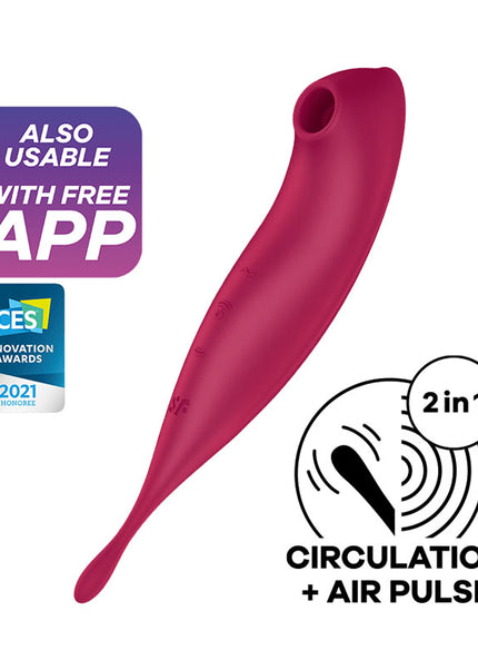 Satisfyer Twirling Pro+ - Dark Red USB Rechargeable Air Pulse & Point Clitoral Stimulator with App Control