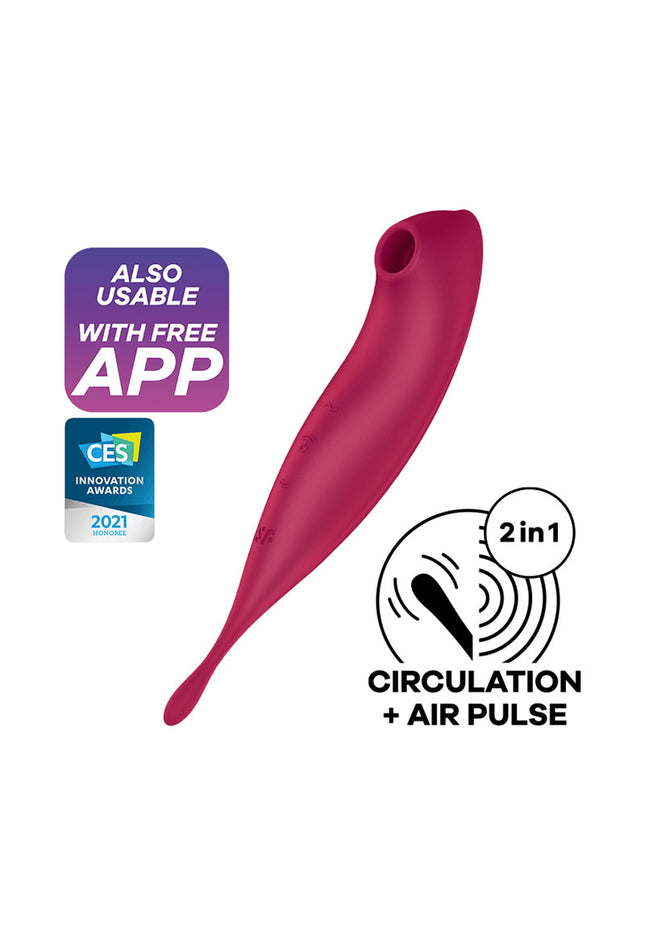Satisfyer Twirling Pro+ - Dark Red USB Rechargeable Air Pulse & Point Clitoral Stimulator with App Control