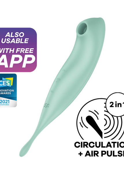 Satisfyer Twirling Pro+ - Mint USB Rechargeable Air Pulse & Point Clitoral Stimulator with App Control