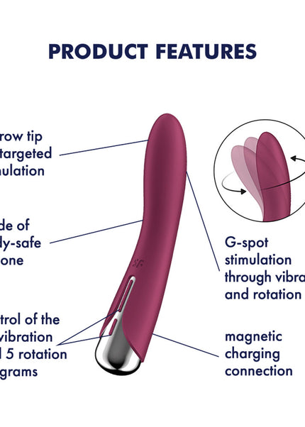 Satisfyer Spinning Vibe 1 - Red - Red 17.8 cm USB Rechargeable Rotating Vibrator