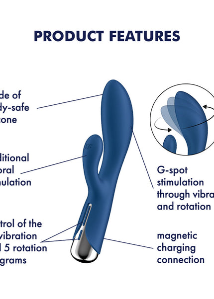 Satisfyer Spinning Rabbit 1 - Blue - Blue 20 cm USB Rechargeable Rotating Rabbit Vibrator