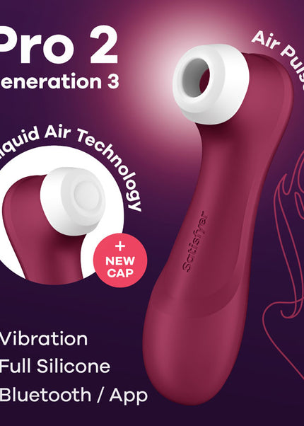 Satisfyer Pro 2 Generation 3 with App Control - Wine Red - Wine Red Touch-Free USB-Rechargeable Clitoral Stimulator